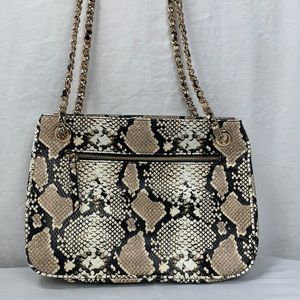 INC Purse Shoulder Bag Tan Vegan Snake Faux Reptile Large Chain Zippered Satchel